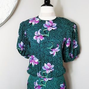 Vintage Maggy London Floral Silk Dress Size 10